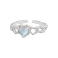 Elegante S925 sterling zilveren hart maansteen ring met verstelbare lava textuur - Maat 13 (Verstelbaar) / Witgoud