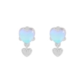 S925 silver heart stud earrings with moonstone blue gem and engraved silver drop - 925 Silver / White Gold (ES811-White Gold)