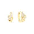 Elegantes pendientes de nudo dorados con cristales rectangulares en fondo blanco - Plata 925 / Oro de 18K