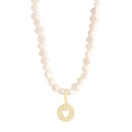 Baroque pinkish orange pearl necklace with a brushed gold heart pendant in S925 silver - 925 Silver / 18K Gold