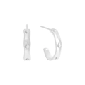 Minimalist S925 sterling silver C-shaped stud earrings with matte starburst pattern - 925 Silver / Silver