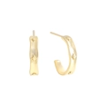 Matte gold S925 silver C-shaped hoop earrings with engraved star patterns - 925 Silver / 18K Gold