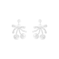 Elegant silver S925 cherry bow earrings with hammered metal texture for women - ES853-Silver / 925 Silver