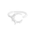 S925 sterling silver moon ring with zircon inlays and textured lava finish - Size 15 (Open Adjustable) / Silver