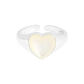 Minimalist S925 sterling silver open ring featuring a cream heart shell inlay for women - Size 13 (Adjustable) / Silver