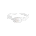 Minimalistischer S925 Sterlingsilber Ring mit unregelmäßiger Textur und weißer Perle - Größe 13 (Verstellbar) / Silber