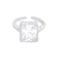 Anello in argento sterling S925 texture lava con grande zircone a taglio rettangolare - Taglia 13 (Regolabile) / Color Platino (JZ1464)