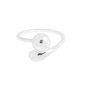 Anillo abierto de plata de ley S925 minimalista con diseño de esfera y gota geométrica - Talla 14 (Ajustable) / Plateado