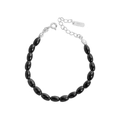 S925 Sterlingsilber Armband mit ovalen schwarzen Achatperlen und verstellbarer Kette - 925er Silber / SL173-Platinsilber