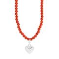 S925 sterling silver heart pendant necklace with natural red agate beaded chain - 925 Silver / Silver