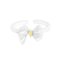S925 sterling silver bow ring with yellow marquise cubic zirconia, adjustable open band - Size 14 (Adjustable) / Silver
