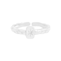 Anello aperto in argento S925 con texture lavica e placca ovale con incisione a stella - Misura 12 (Regolabile) / Argento (JZ1476)