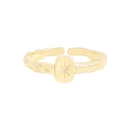Anello dorato regolabile con trama martellata ed emblema a stella su placca rettangolare - Misura 12 (Regolabile) / Oro 18k (JZ1476)