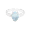 Minimalist S925 sterling silver adjustable ring with an oval light blue aquamarine gemstone - Adjustable Open / Silver