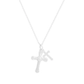 S925 sterling silver necklace with double cross pendants and vintage textured finish - 925 Silver / Silver (XL738)