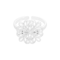 Anillo abierto de plata S925 con un intrincado diseño de flor de filigrana hueca - Talla 13 (Ajustable) / Plateado