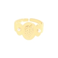 Eleganter vergoldeter Erdbeer-Ring mit weißen Perlen und Wellendesign für Damen - Größe 13 (Verstellbar) / 18K Gold
