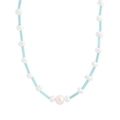 Collar de plata S925 con perlas naturales de agua dulce y cuentas de vidrio azules - Plata 925 / XL746-Oro Blanco