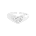 S925 sterling silver lava texture heart open ring with floral engraving for women - Size 13 (Adjustable) / Silver