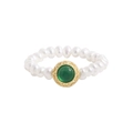 S925 silver beaded ring with freshwater pearls and a green agate stone in gold floral base - US 11 / Green Agate (JZ1582)