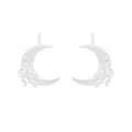 Minimalist S925 sterling silver moon stud earrings with ribbon bow design for women - 925 Silver / Silver