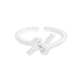 Minimalistischer S925 Sterlingsilber Knotenring mit poliertem Seildesign und offener Form - Größe 13 (Verstellbar) / Silber