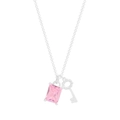 S925 sterling silver chain with pink rectangle zircon and silver key pendant - 925 Silver / Pink