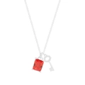 S925 sterling silver necklace featuring a red square zircon pendant and silver key charm - 925 Silver / Orange Red