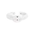 S925 Sterlingsilber Ring mit ovalem Zirkon und strukturierter Hammerschlag-Optik - Größe 14 (Offen Verstellbar) / Silber