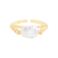 Verstellbarer Ring aus S925 Sterlingsilber mit weißer Barockperle, vergoldet - Größe 13 (Verstellbar) / 18K Gold