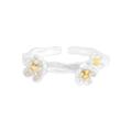 S925 sterling silver open ring featuring silver flower petals with yellow stamens - Size 13 (Adjustable) / Silver + 18K Gold