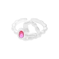 S925 sterling silver wavy open ring featuring an oval pink zircon gemstone detail - Size 13 (Adjustable Open) / Silver
