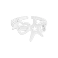 Verstellbarer S925 Sterlingsilber Ring mit Seestern und hohlem Herz-Design - Größe 13 (Verstellbar) / Silber