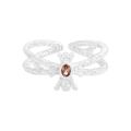 S925 sterling silver hammered ring with insect design and brown oval gemstone - Size 13 (Adjustable) / Silver