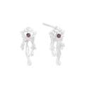 S925 Sterlingsilber Ohrstecker mit lila Zirkon und fließendem Blumen-Design - 925er Silber / Silber