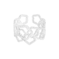 Anello aperto in argento S925 con motivi a cuore intrecciati e bordi testurizzati - Taglia 13 (Regolabile) / Argento (JZ1680)