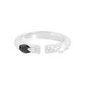 Verstellbarer Ring aus S925 Silber mit Hammerschlag und schwarz-weißen Zirkonia - Größe 12 (Einstellbar) / Silber