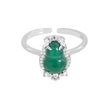 Anillo elegante de plata S925 con calcedonia verde en forma de calabaza y circones - Talla 13 (Ajustable) / Oro Blanco