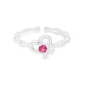 S925 Sterling Silber Ring mit Bambus-Design und rotem herzförmigem Zirkonstein - Größe 13 (Verstellbar) / Silber