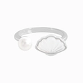 S925 silver open ring featuring a natural shell accent and a round white pearl - One Size (Adjustable) / Pearl Shell Style (JZ1726)