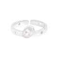 Minimalistischer S925 Silberring mit ovalem Zirkon und punktierter Textur-Oberfläche - Größe 13 (Verstellbar) / Silber