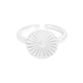Anillo de margarita minimalista de plata esterlina S925 con circonita, diseño abierto ajustable - Talla 14 (Ajustable) / Plateado