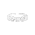 Anillo abierto de plata de ley S925 con cinco delicados relieves de margaritas - Abierto Ajustable / Plateado