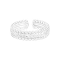 S925 sterling silver open ring with hammered texture and beaded edges for women - Size 13 (Adjustable) / Silver