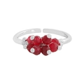 Minimalist S925 sterling silver open ring featuring a cluster of faceted red crystals - Size 13 (Adjustable) / Platinum (JZ1770)