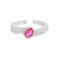 S925 sterling silver open ring featuring a magenta oval zircon and side stones - Size 14 (Open Adjustable) / Magenta Stone White Gold Color (JZ1764-White Gold)