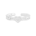 Anillo abierto de plata S925 con banda floral vintage y diseño de corazón - Talla 13 (Ajustable) / Plateado