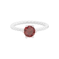 Gevlochten S925 zilveren ring met een ronde rode zirkoon in een stevige 6-klauwzetting - US 11 / Zilver