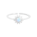Verstelbare S925 sterling zilveren madeliefjes ring met regenboog opaal in zonnestraal - Maat 13 (Verstelbaar) / Zilver