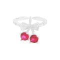 Bague cerise en argent 925 avec nœud papillon et pierres de corindon rouge - Taille 13 (Ajustable) / Argenté